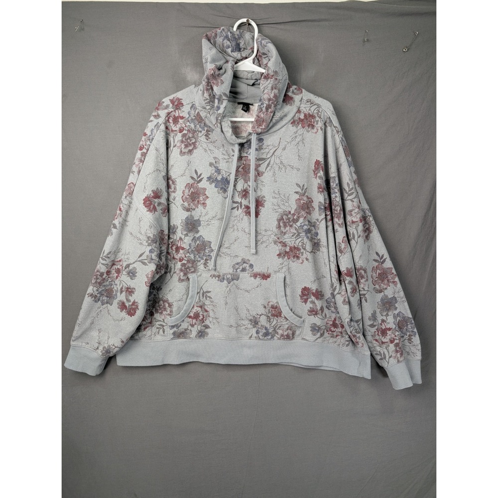 Torrid Womens Floral Print Pullover Hoodie Gray Red Size 2 8158